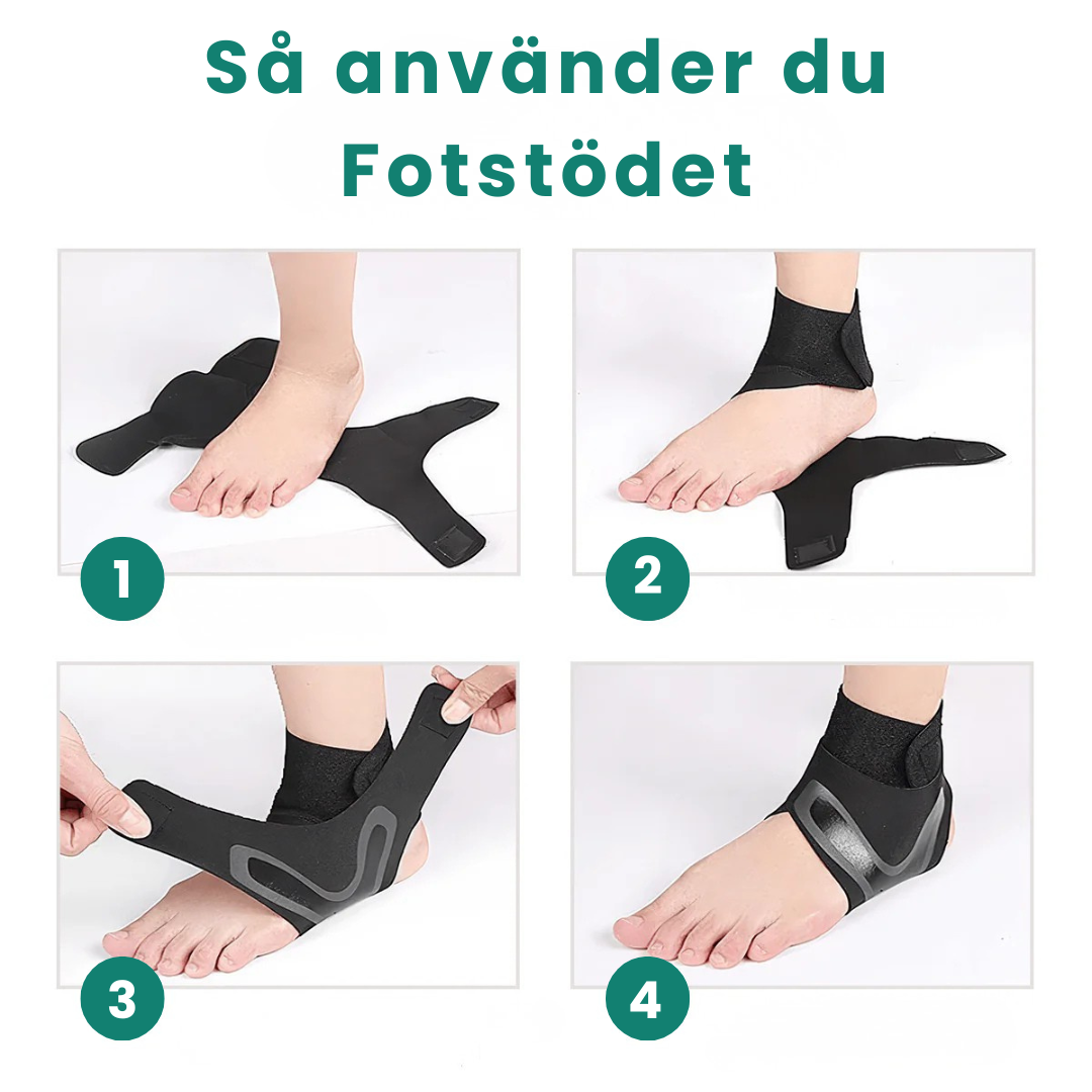 Fotledsstöd i svart neopren med elastiskt stöd för fotled och fotvalv – passar vid plantar fasciit, pronation och hälsmärta