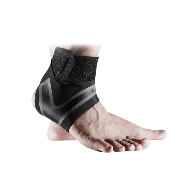 Fotledsstöd i svart neopren med elastiskt stöd för fotled och fotvalv – passar vid plantar fasciit, pronation och hälsmärta