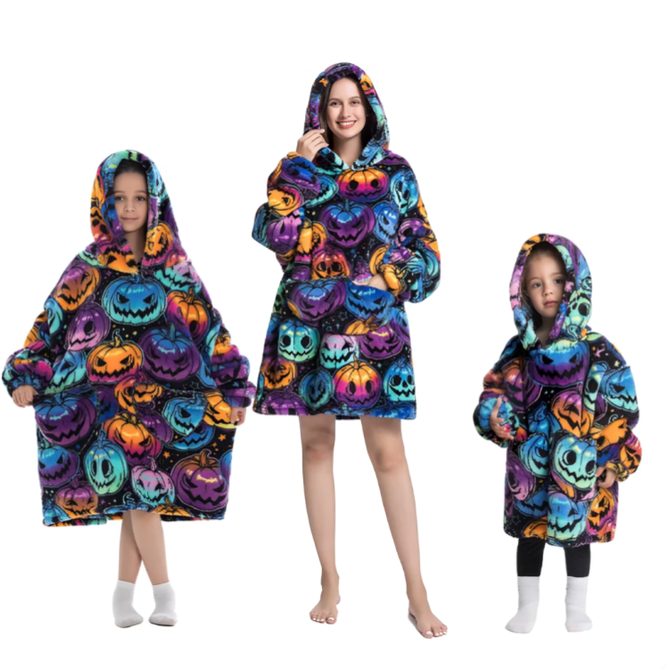Oversized hoodie med färgglatt pumpamönster för vuxen och barn
