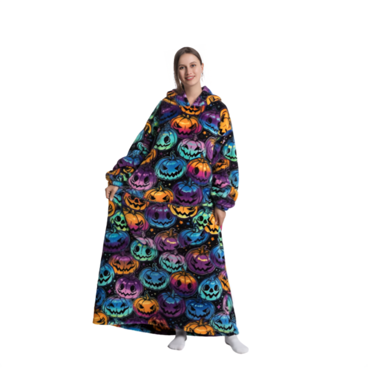 Oversized hoodie med färgglatt pumpamönster, lång modell