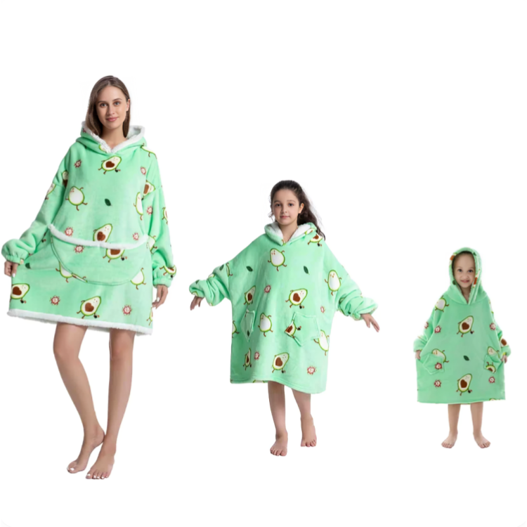 Grön oversized hoodie med avokadomönster för vuxen och barn