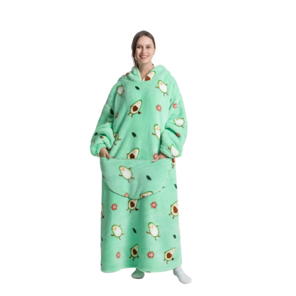 Grön oversized hoodie med avokadomönster, lång modell