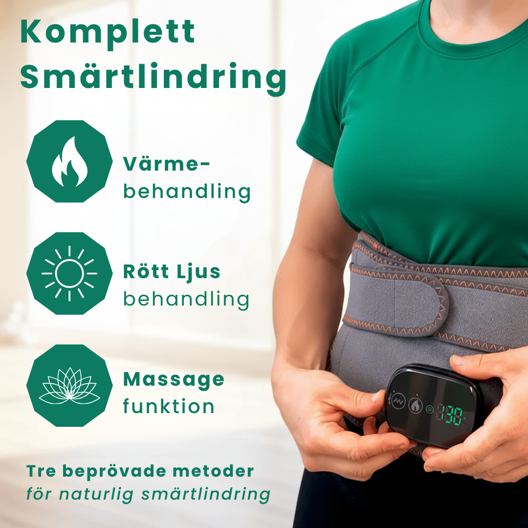 NordCura™ ThermaBelt värmebälte i grå neopren med rödljus, vibration och digital display – trådlöst värmebälte för ryggsmärta och ländryggsbesvär