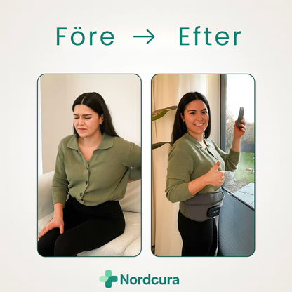 NordCura™ ThermaBelt värmebälte i grå neopren med rödljus, vibration och digital display – trådlöst värmebälte för ryggsmärta och ländryggsbesvär