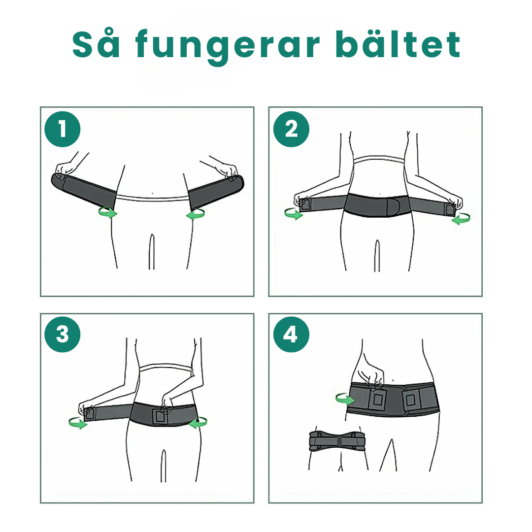 Bäckenbälte i svart med justerbar kompression för stöd vid rygg, SI-leder och höfter