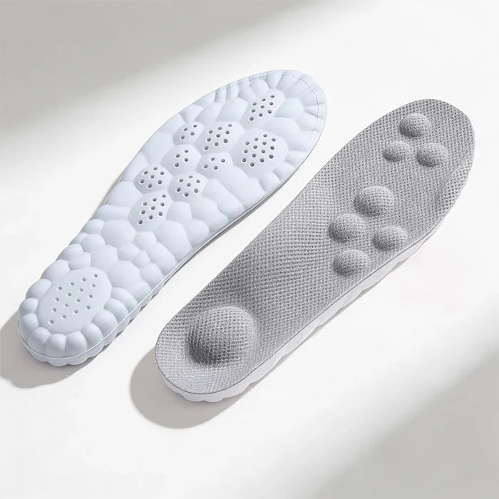 FootRelief™ skoinlägg för och baksida – andningsbart meshtyg ovansida och vit latexskum undersida med hexagonalt dämpningsmönster