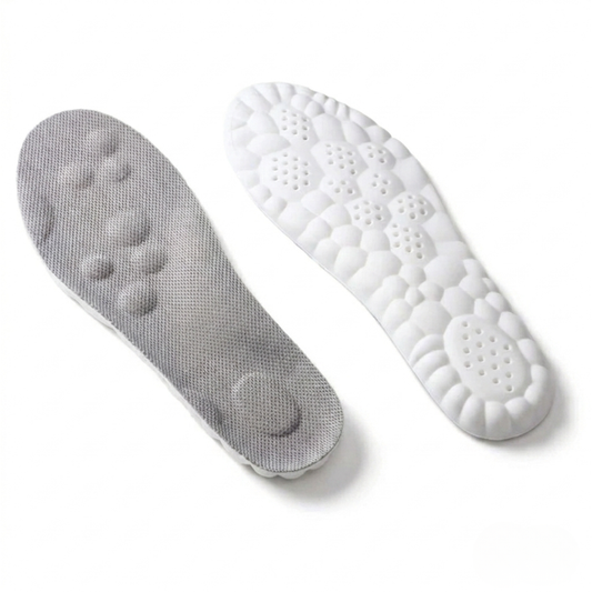 FootRelief™ ortopediska skoinlägg par – grå ovansida med massagepunkter och vit dämpningssida för häl och fotvalv