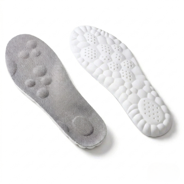 FootRelief™ ortopediska skoinlägg par – grå ovansida med massagepunkter och vit dämpningssida för häl och fotvalv