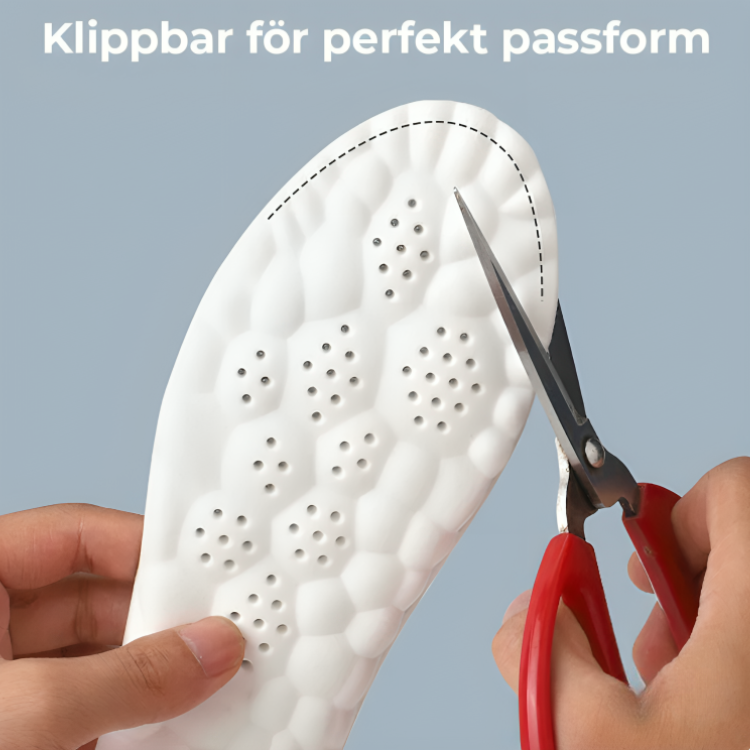 FootRelief™ skoinlägg klippbara för perfekt passform – anpassa storleken med sax efter streckad linje för alla skostorlekar