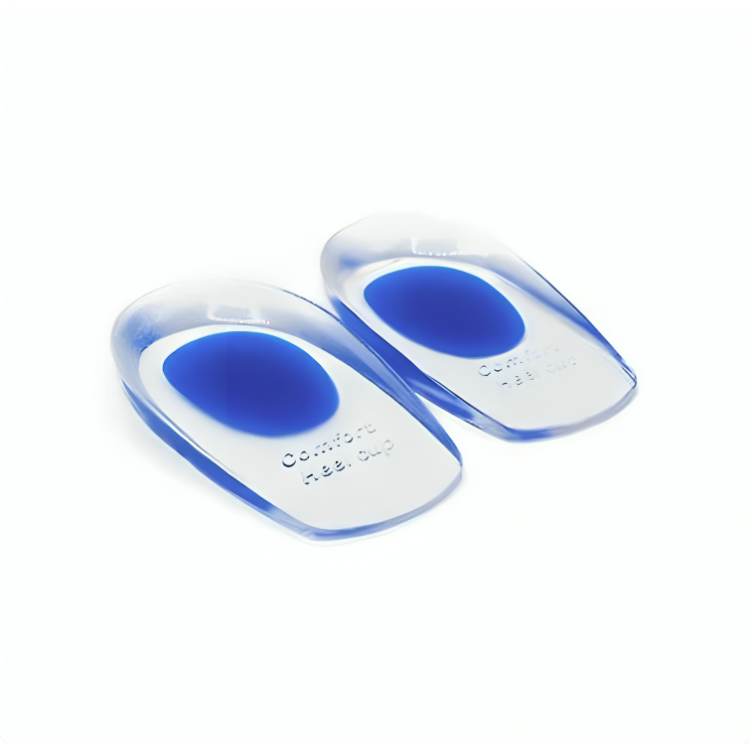 NordCura™ Hälinlägg 2-pack – transparenta silikon-gel hälinlägg med blå dämpningsdyna, underifrån visande gelkonstruktion