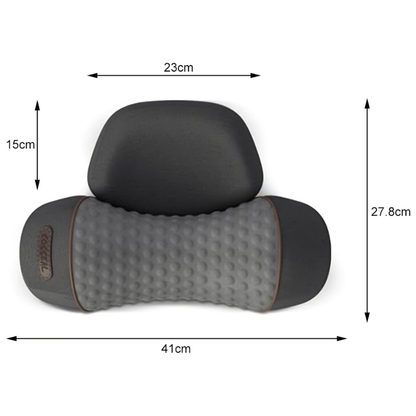 3-i-1 nackmassagekudde med mått – 41cm bred, 27,8cm djup och 15cm hög nackdel, mot vit bakgrund