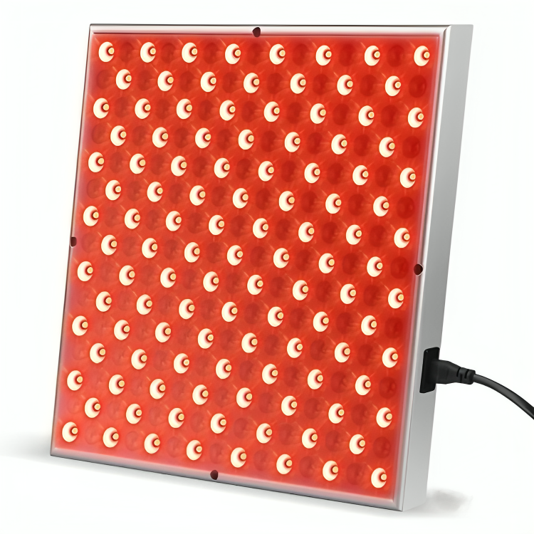NordCura™ LightPanel 225 – rödljusterapi LED-panel med 225 dioder, 660 nm och 850 nm infraröd ljusterapi. Aluminiumpanel 31×31 cm med strömkabel, hängkit och ögonskydd. Professionell rödljusterapi hemma.